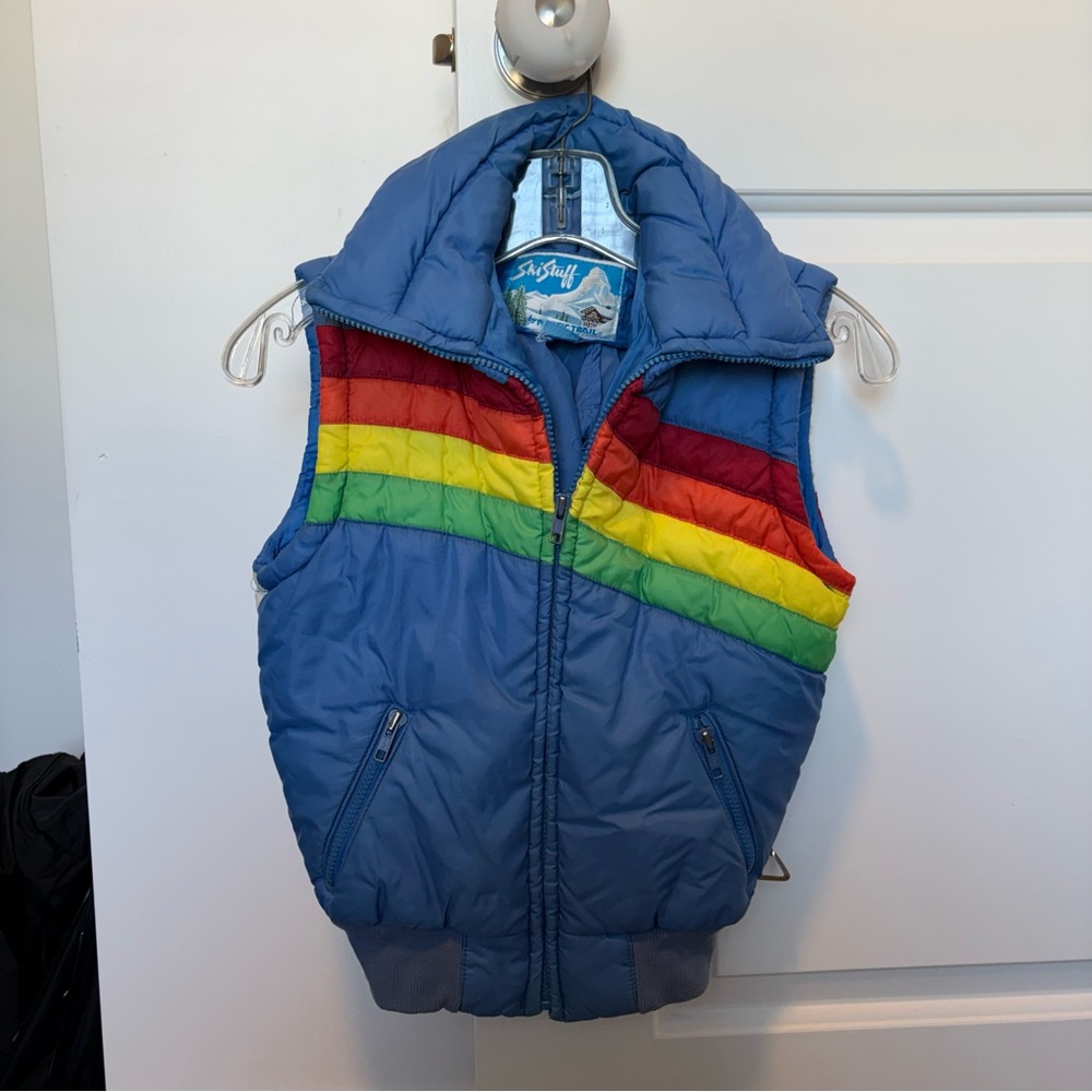 Vintage Rainbow ColorBlock Puffer Vest Size 10 Kids Retro 70s/80s Gorpcore